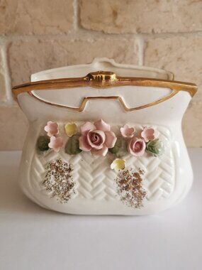 Clutch Purse Planter Pot Vintage Ceramic Holder Grandma Chic Cottage Core